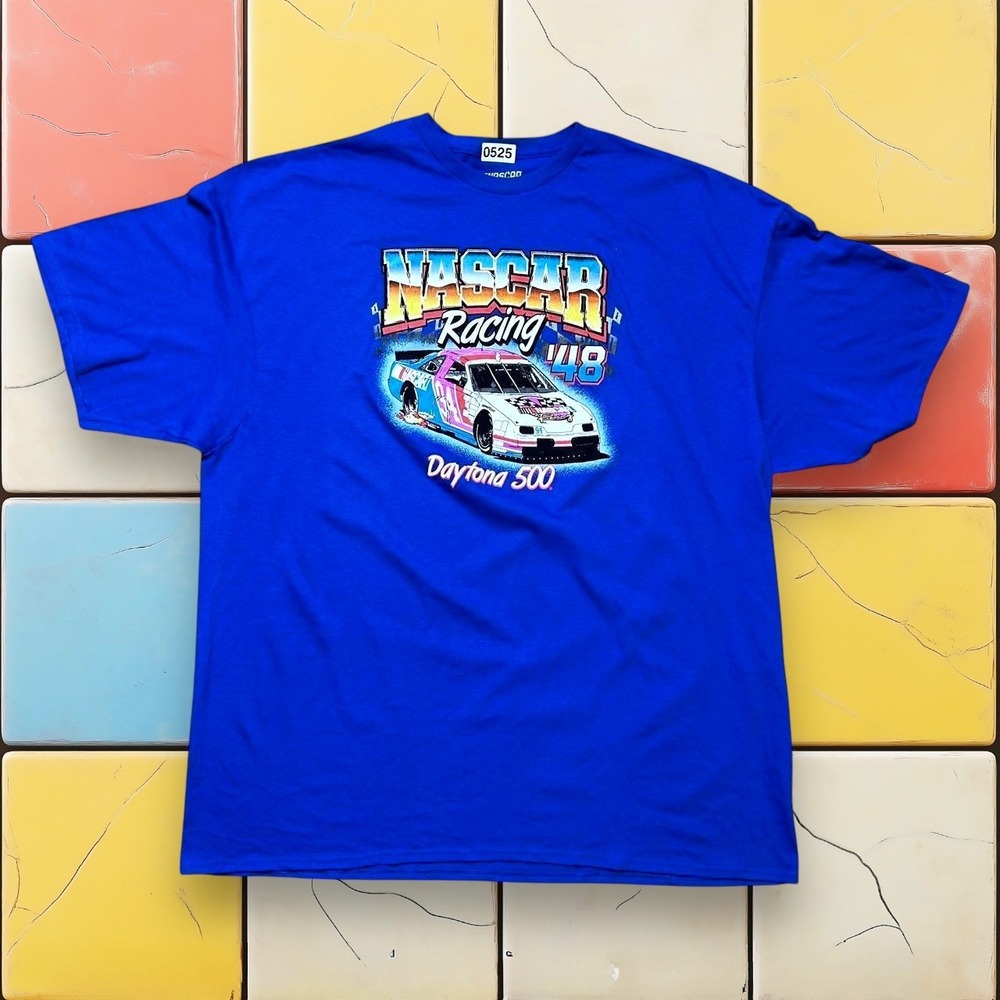 Vintage Y2K NASCAR Daytona 500 Racing T-Shirt Blue Race Car Graphic Men's‎ 3XL